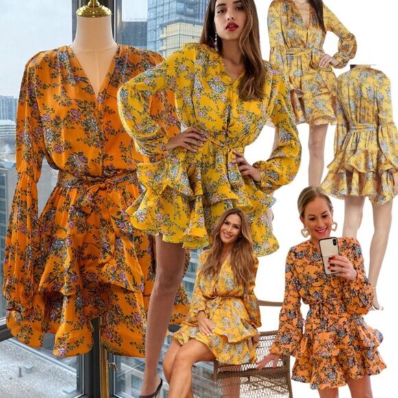 Bronx and Banco Dresses & Skirts - 🆕 BRONX & BANCO 🧿NWOT Hanna Floral Tiered Ruffle Mini Dress, Marigold Sz M US6